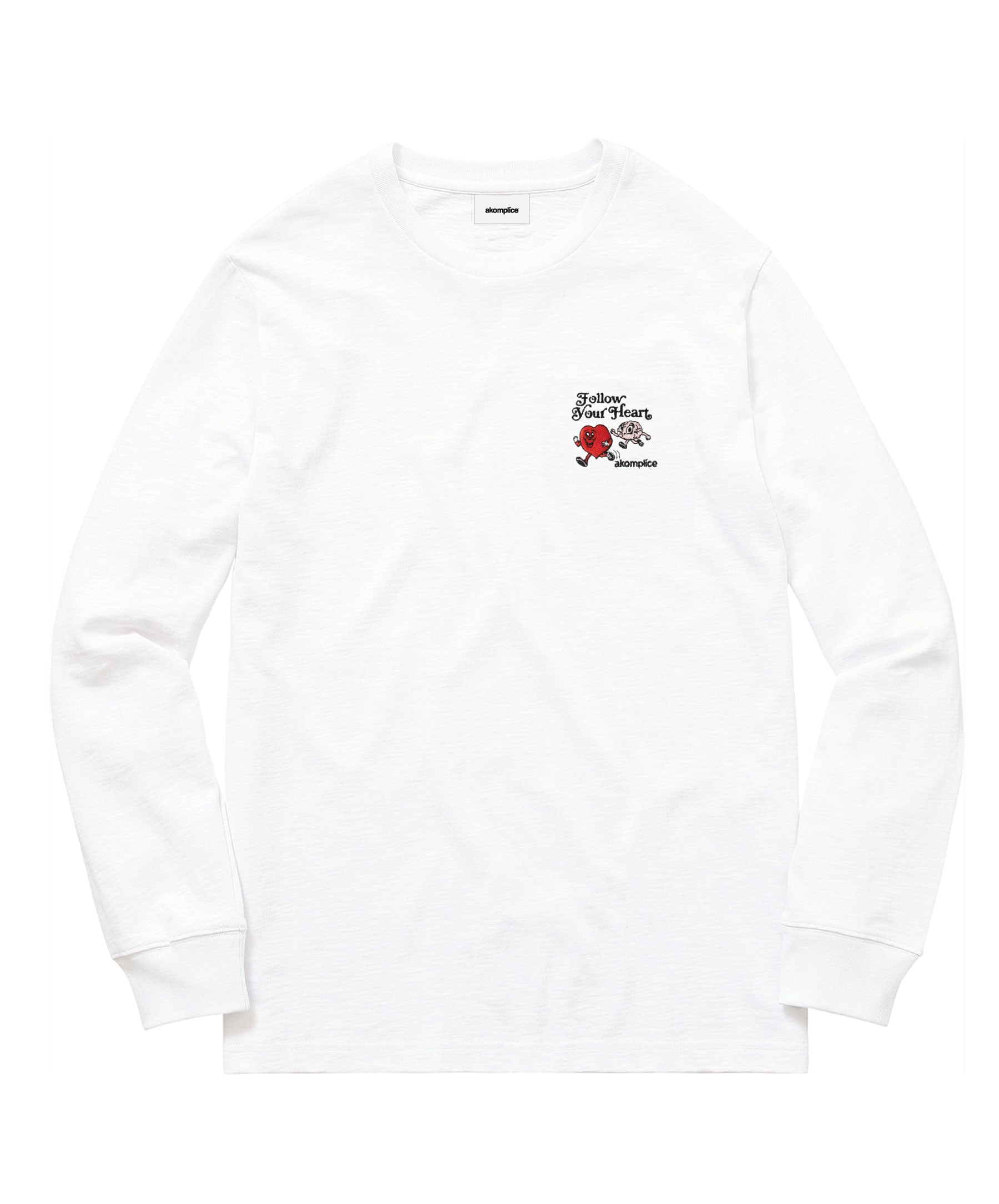 White sweatshirt with a small graphic on the chest against a white background