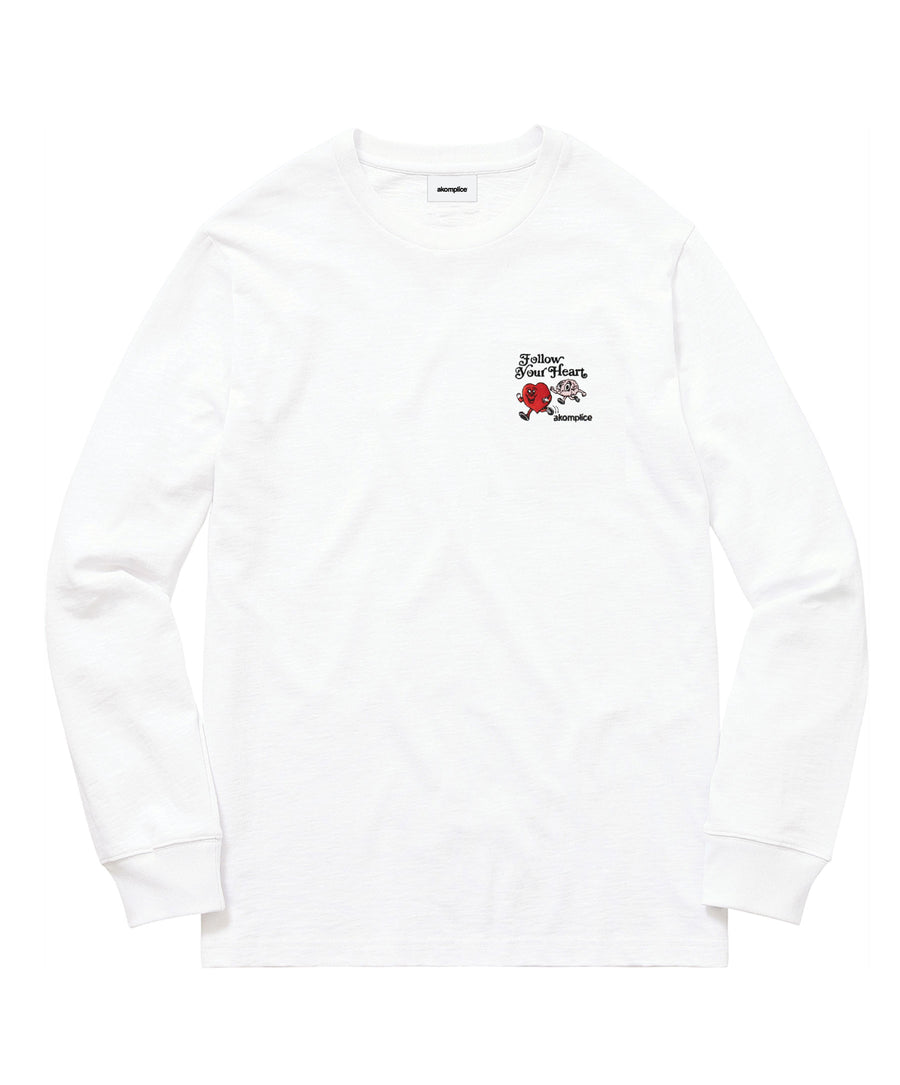 White sweatshirt with a small graphic on the chest against a white background