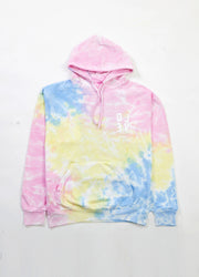 Pastel tie-dye hoodie on a white background