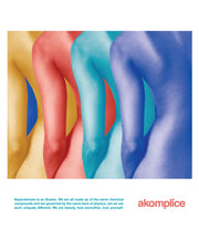 Colorful depiction of legs with a message about unity and love from akomplice.