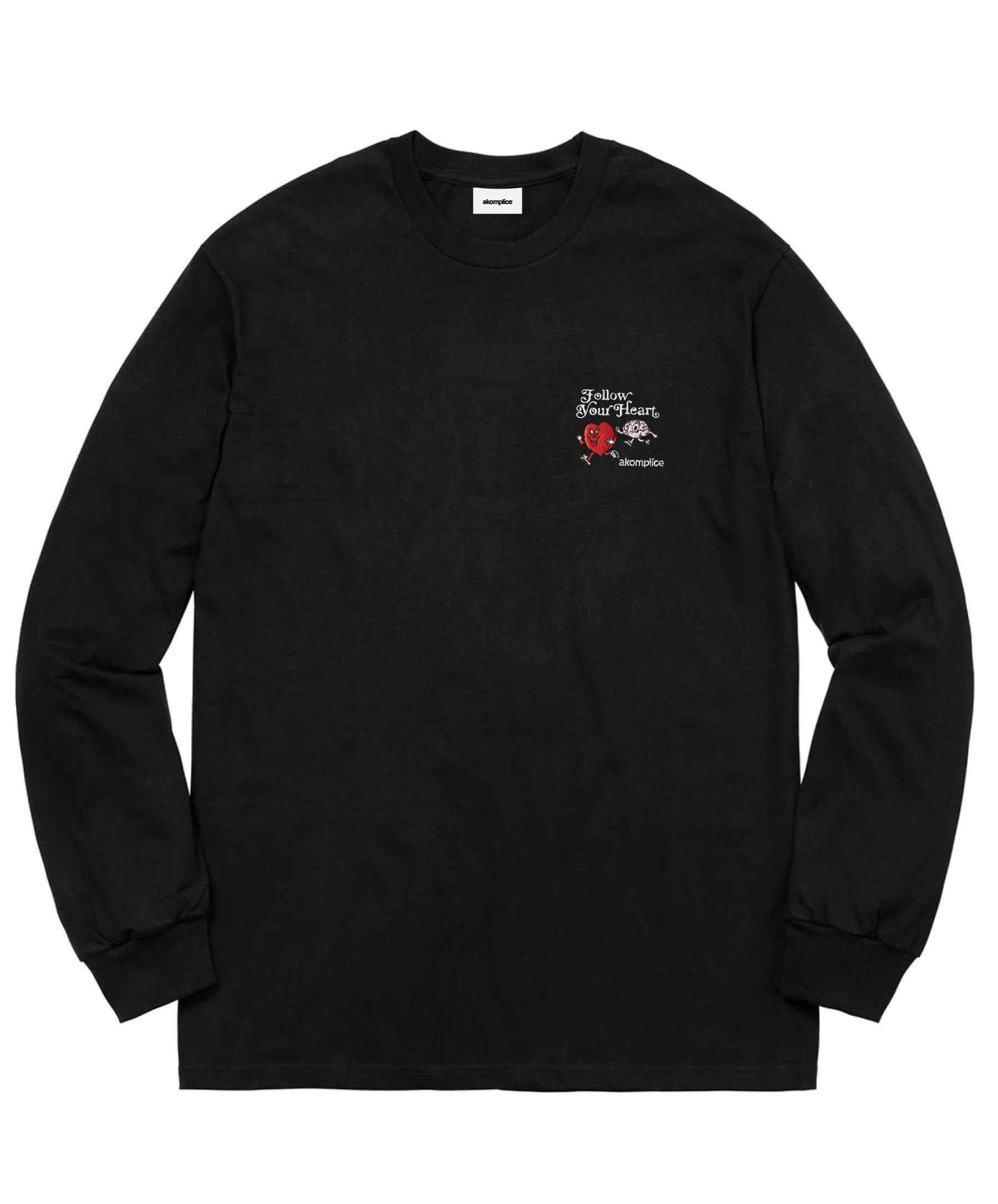 Black long-sleeve shirt with a small graphic on the chest against a white background