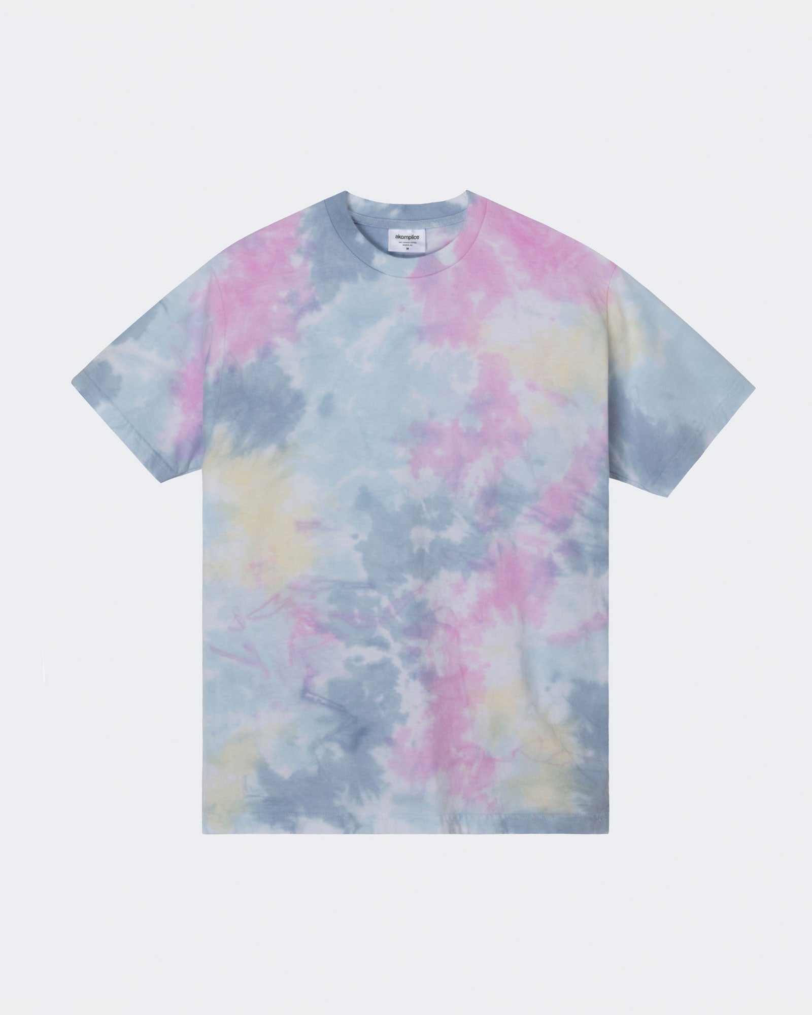 Tie-dye t-shirt with pastel colors on a white background