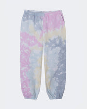 Tie-dye sweatpants with pastel colors on a white background