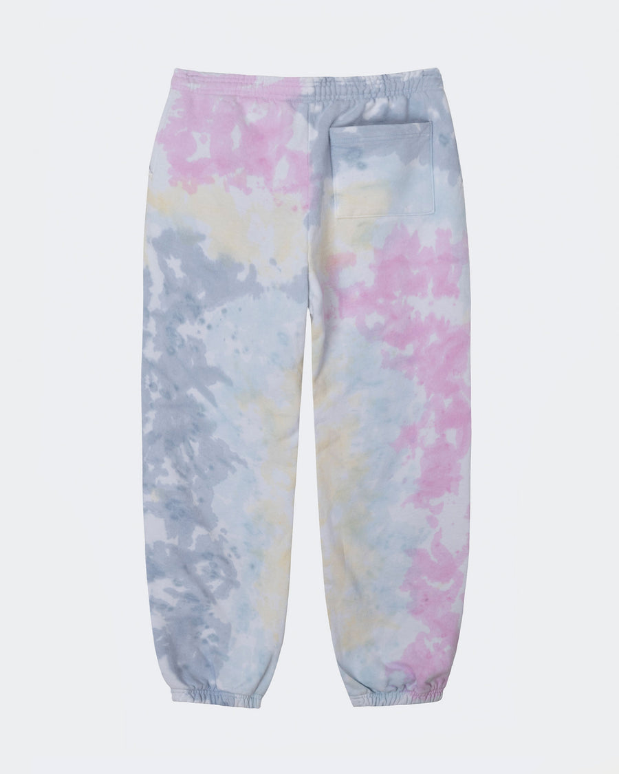 Tie-dye sweatpants with pastel colors on a white background