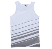 White tank top with gray diagonal stripes on a white background
