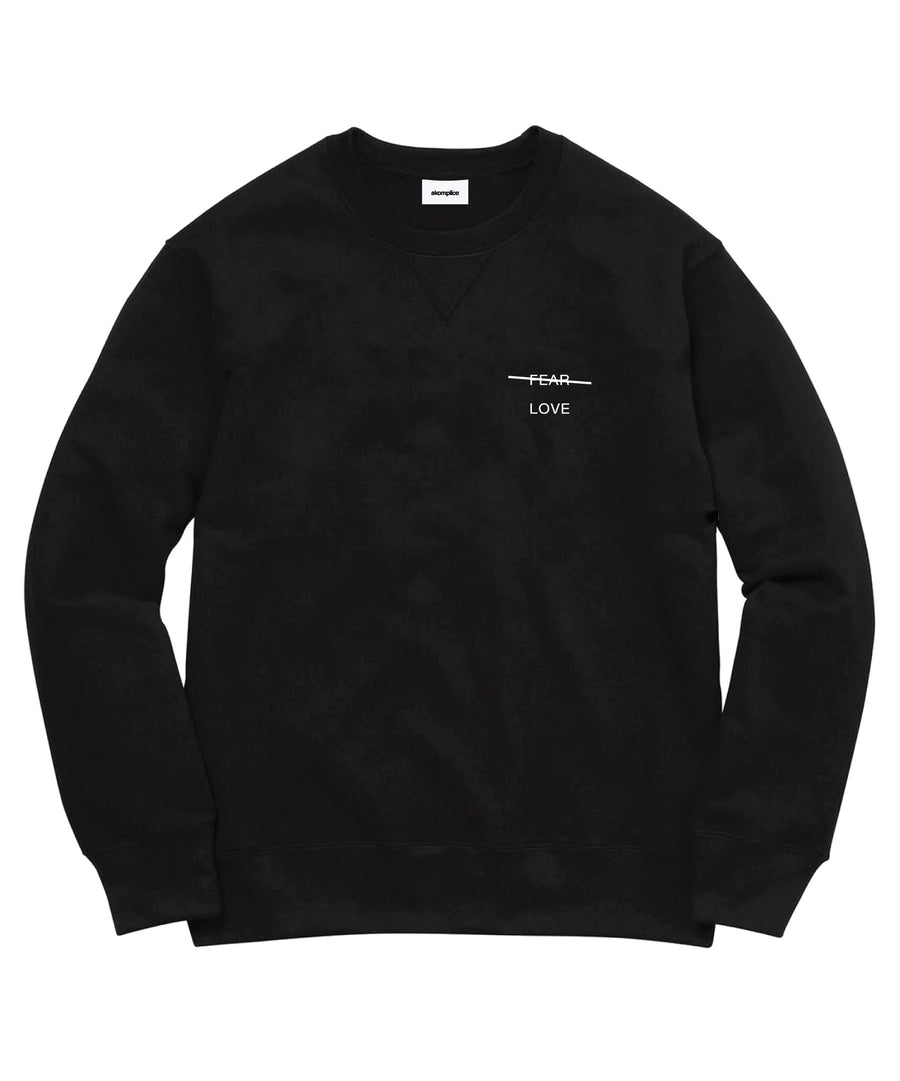 Black sweatshirt with text on a white background