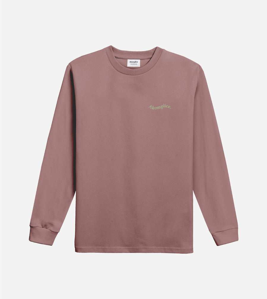 Mauve long-sleeve shirt with a logo on a white background