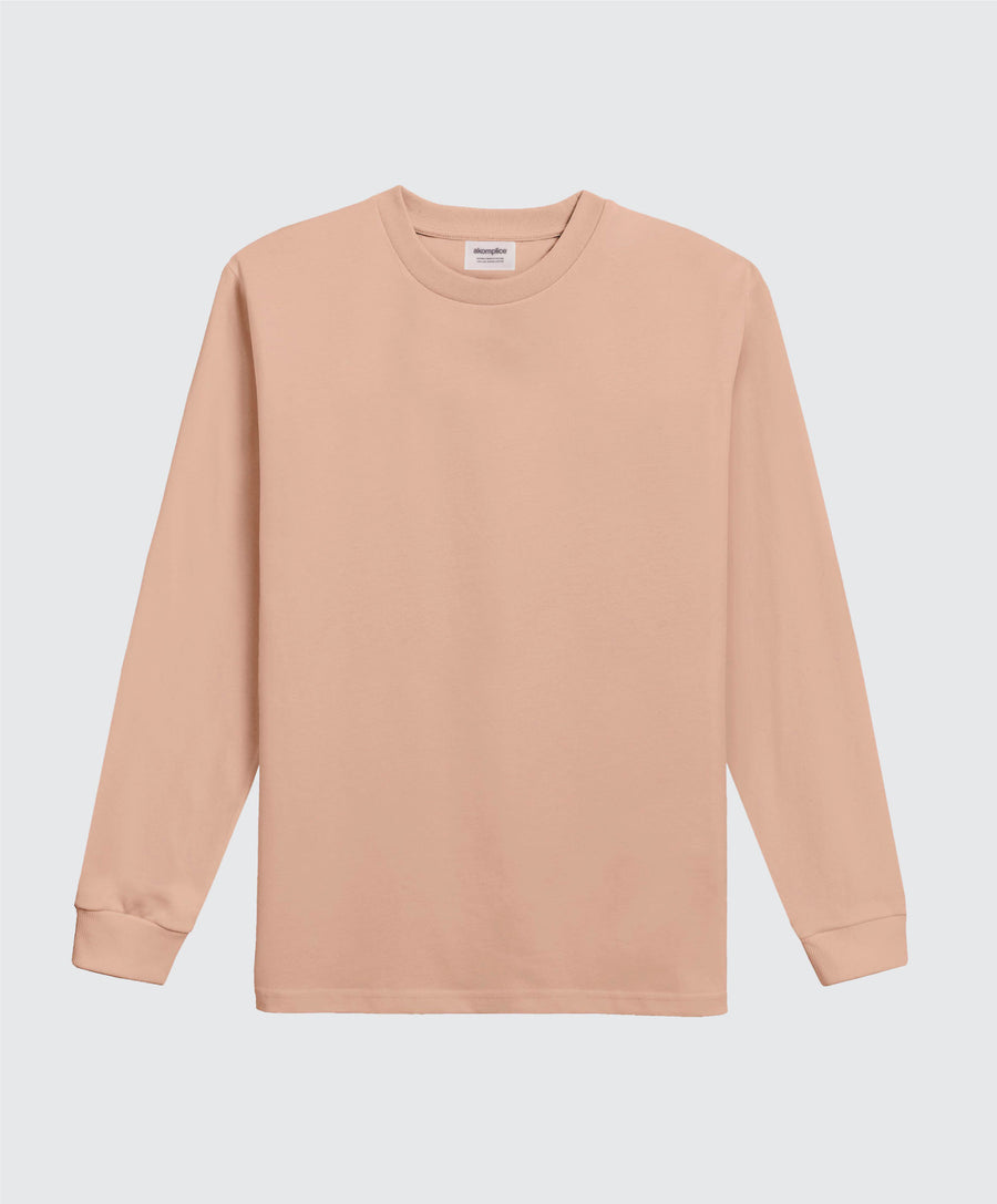 Beige long-sleeve shirt on a light gray background