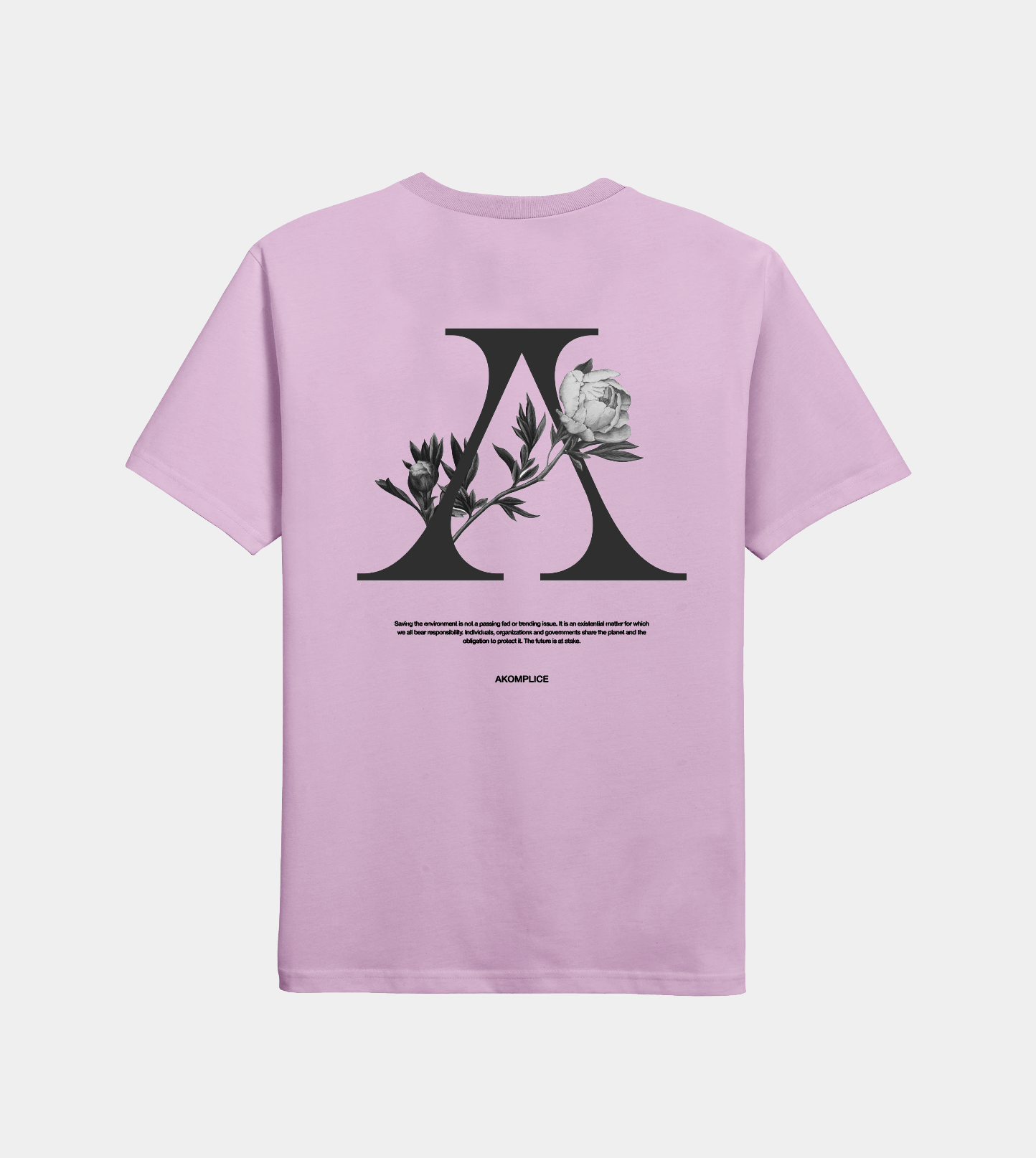 Light purple t-shirt with a black graphic design on the back against a light gray background