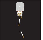 Diagram of a rocket with a smoke trail on a black background