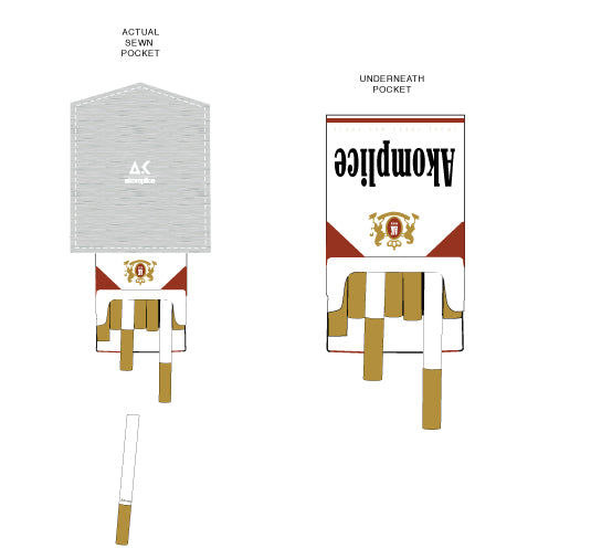 Diagram of a cigarette pack with 'Akompiece' branding, showing front and back views.