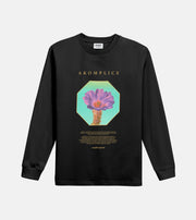 Black long-sleeve shirt with a colorful graphic and 'AKOMPLICE' branding on a white background