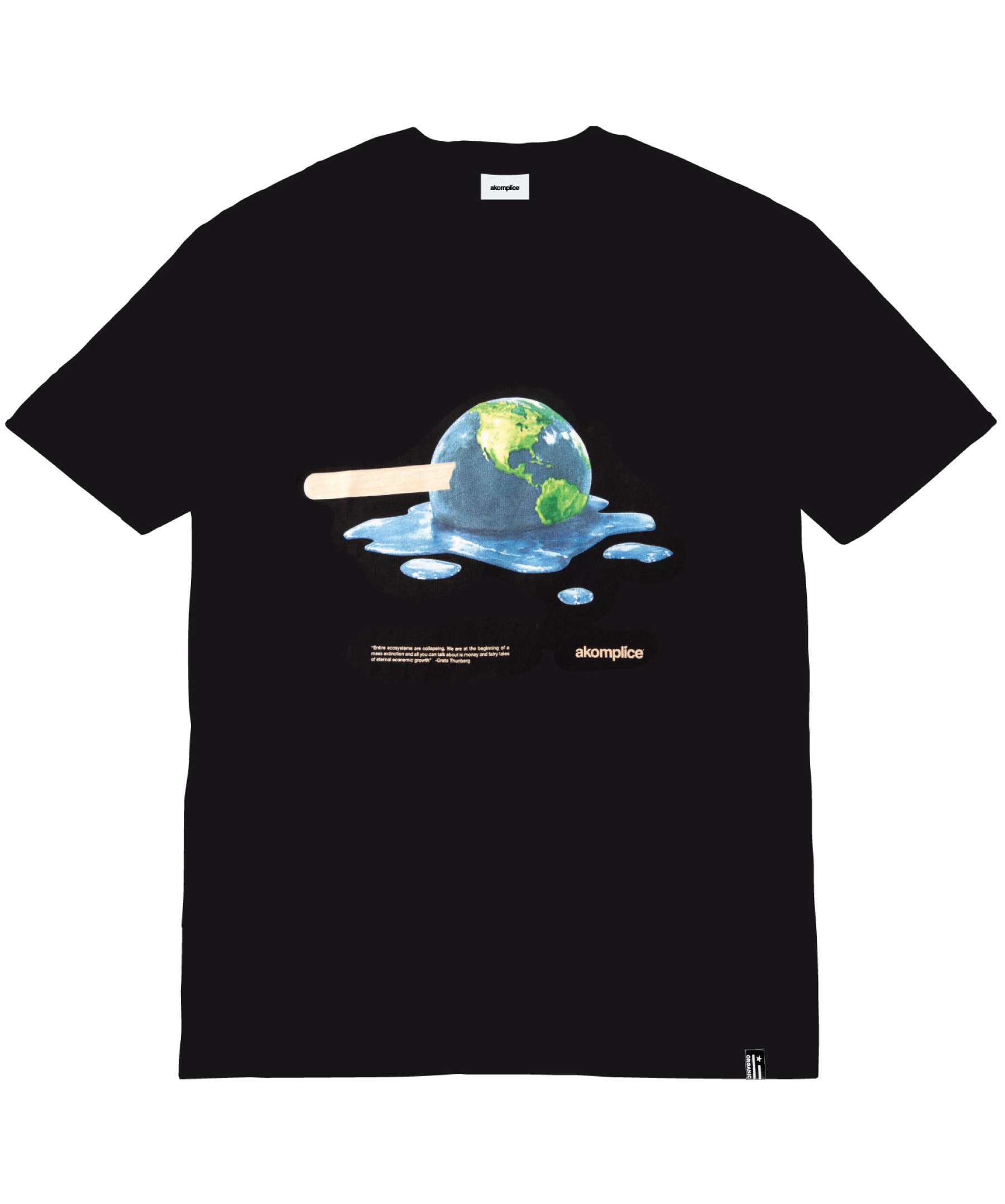 Black t-shirt with a graphic of a melting ice cream cone with the Earth on top, featuring the brand 'Supreme'.