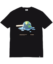 Black t-shirt with a graphic of a melting ice cream cone with the Earth on top, featuring the brand 'Supreme'.