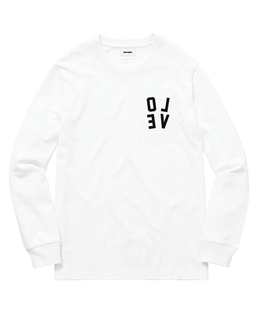White sweatshirt with 'LOVE' printed on it against a white background