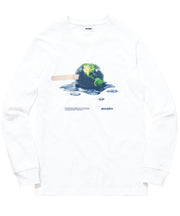 White sweatshirt with a graphic of a melting ice cream cone with the Earth on top, featuring the brand 'Supreme'.