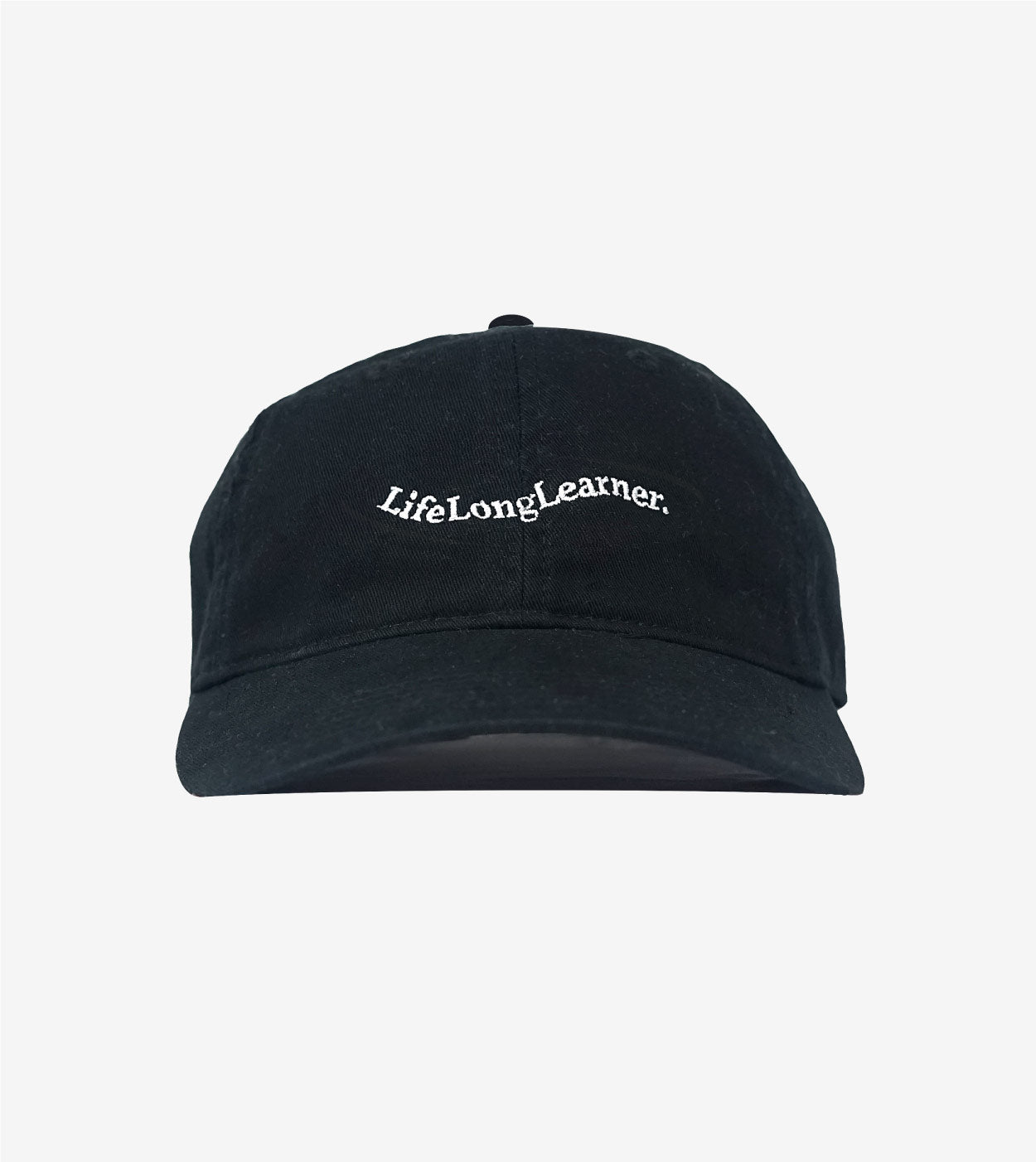 Black cap with 'Lifelong Learner' text on a light gray background