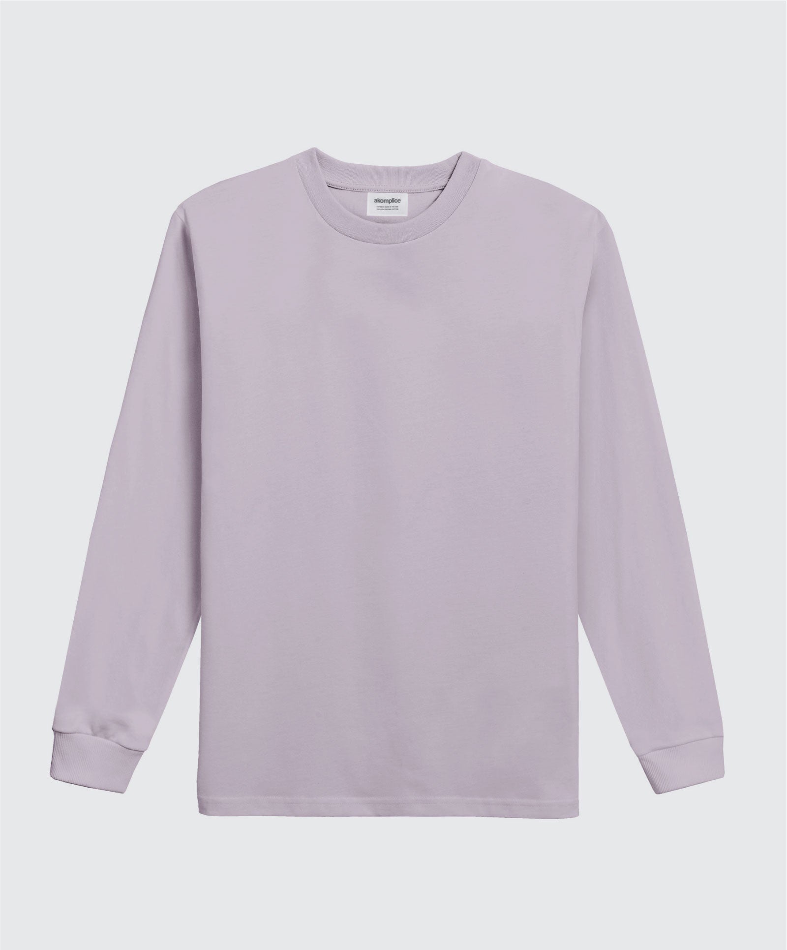 Lavender long-sleeve shirt on a light gray background