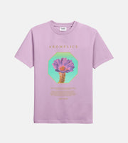 Lavender t-shirt with a graphic of a cactus and 'AKOMPLICE' branding on a light gray background