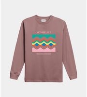 Brown long-sleeve shirt with colorful graphic and 'AKOMPLICE' branding on a white background