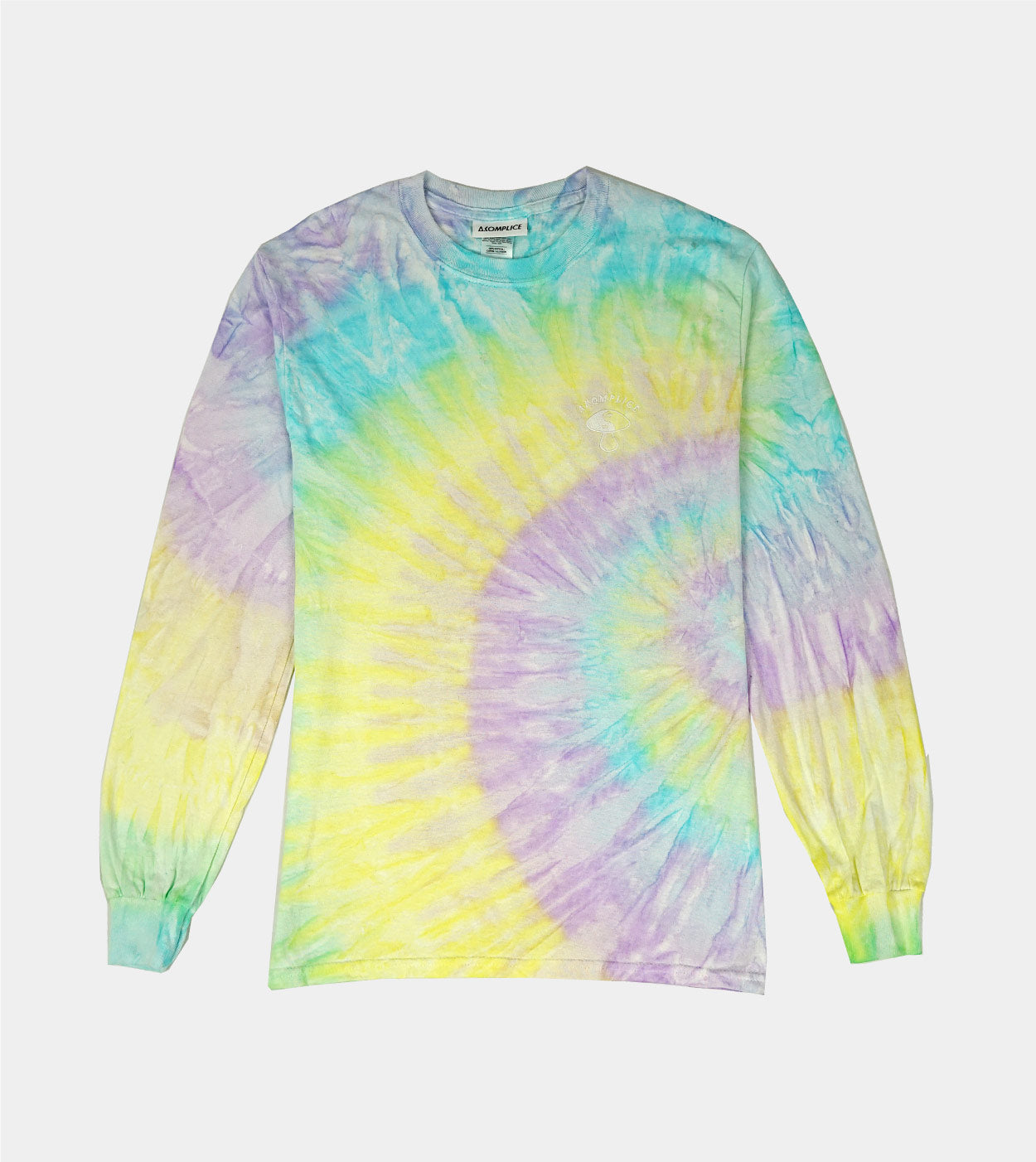 Pastel tie-dye long-sleeve shirt on a white background