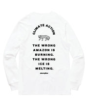 White sweatshirt with black text and graphic on a white background