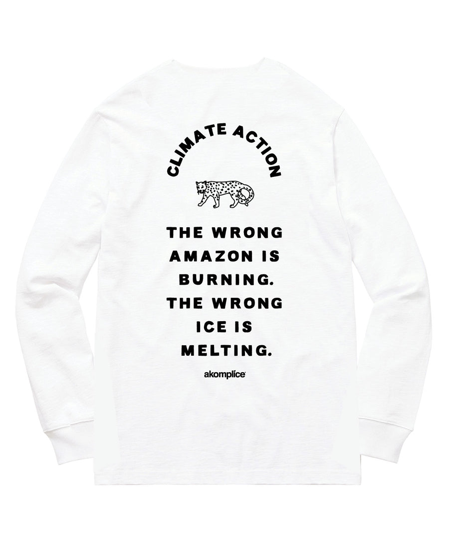 White sweatshirt with black text and graphic on a white background