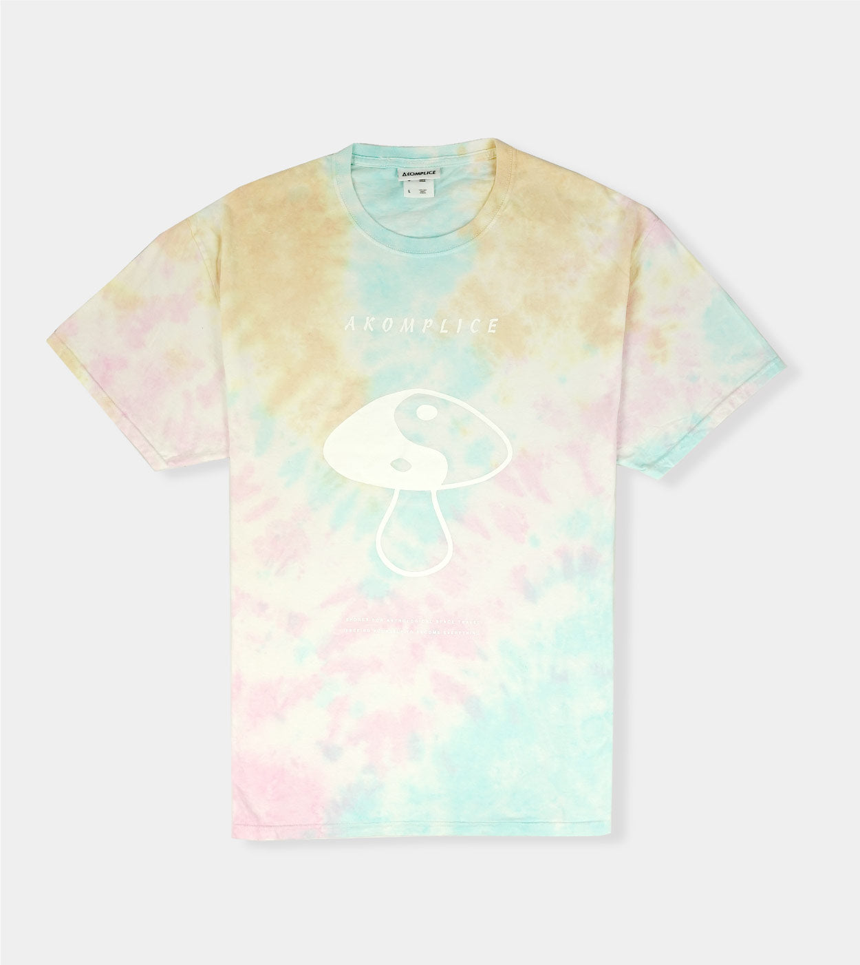 Tie-dye t-shirt with a logo on a white background