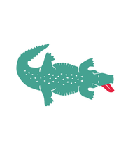 Green crocodile illustration with a red tongue on a white background